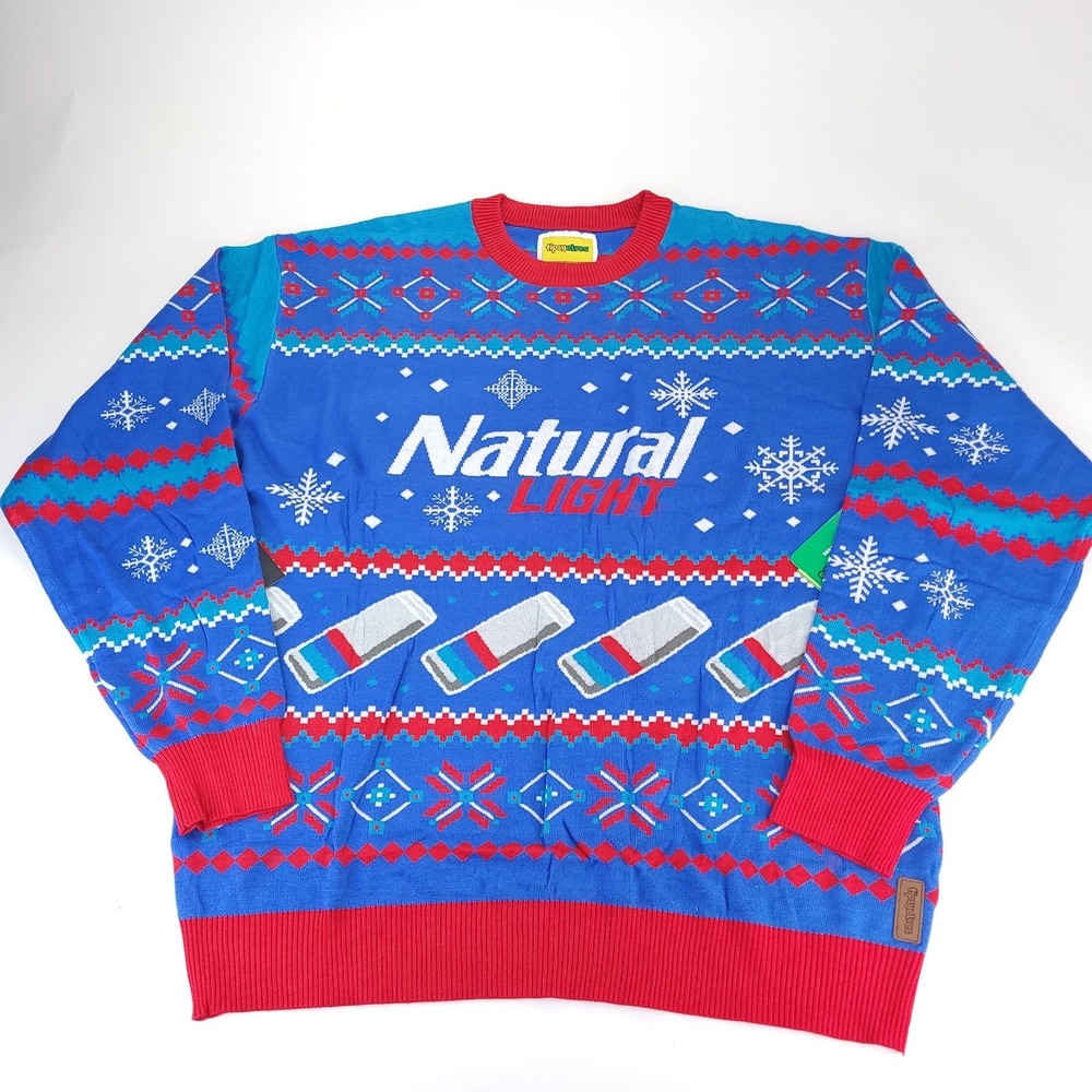Tipsy Elves‎ Ugly Christmas Sweater Mens 4XL Natural Light Beer Snowflakes Print